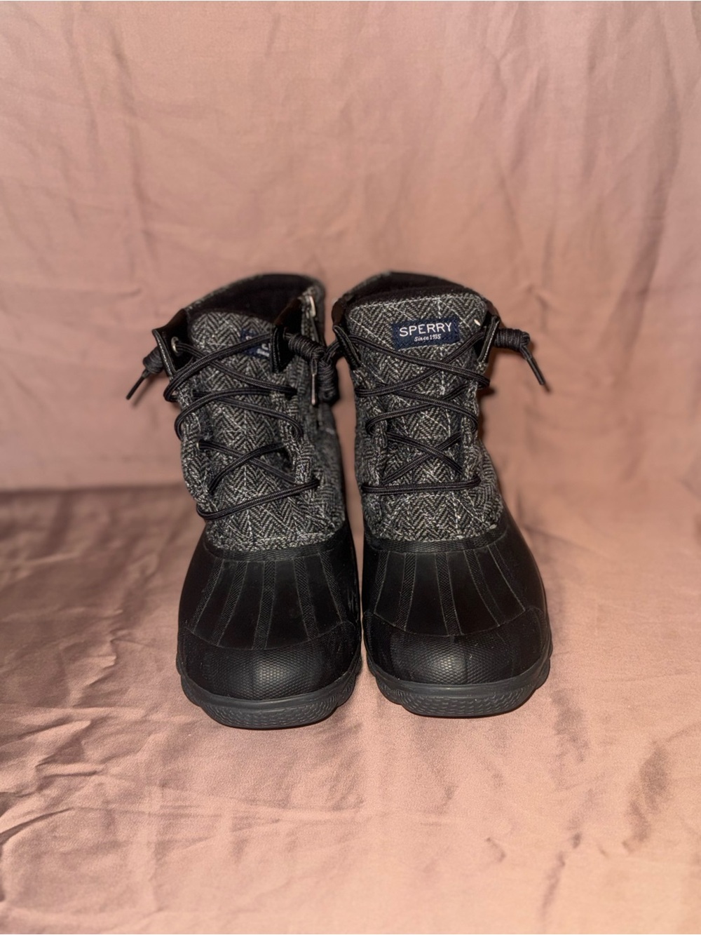 Sperry Black and Gray Herringbone Winter Boots